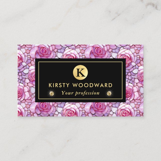 Elegant Pink Rose Mosaic Pattern Business Card (Front)