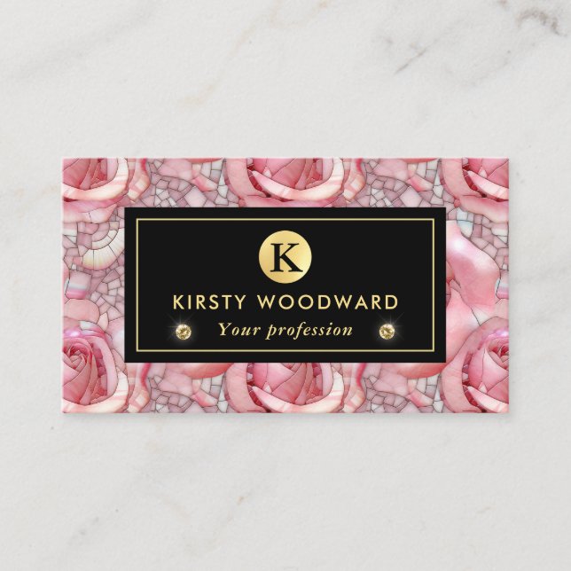 Elegant Pink Rose Mosaic Pattern Business Card (Front)