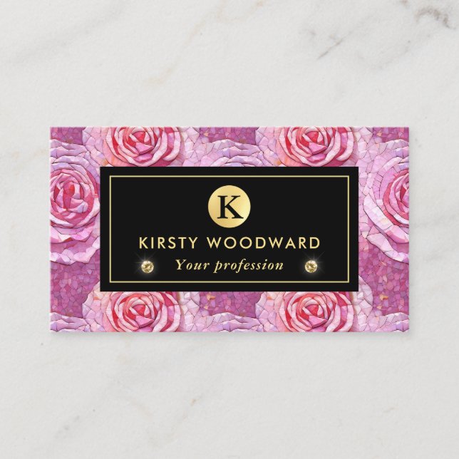 Elegant Pink Rose Mosaic Pattern Business Card (Front)