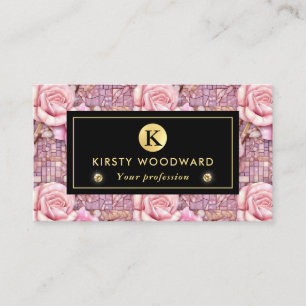 Elegant Pink Rose Mosaic Pattern Business Card