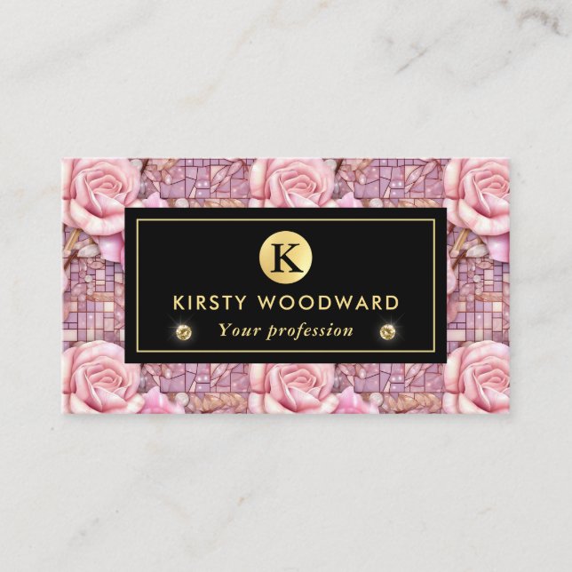 Elegant Pink Rose Mosaic Pattern Business Card (Front)