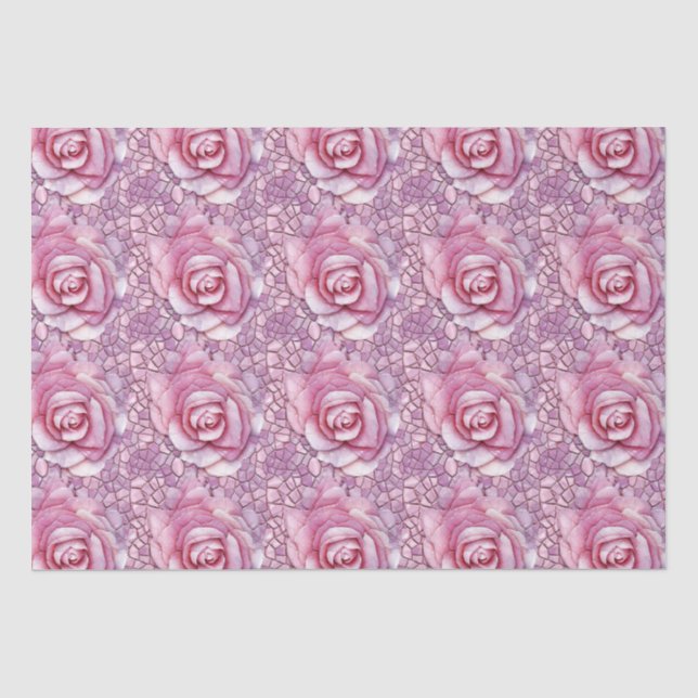 Elegant Pink Rose Mosaic Pattern Tissue Paper (Front)