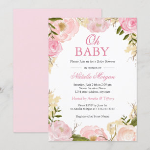 Elegant Pink Rose Oh Baby Shower Card