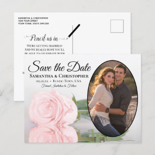 Elegant Pink Rose Oval Photo Wedding Save The Date Announcement Postcard