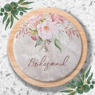 Elegant Pink Rose Peony Floral Marble 7.5 Cm Round Badge