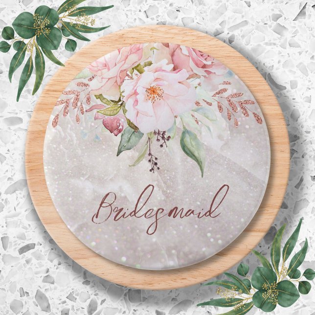 Elegant Pink Rose Peony Floral Marble  7.5 Cm Round Badge (In situ)