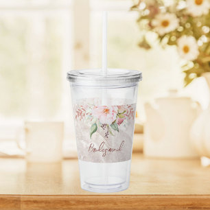 Elegant Pink Rose Peony Floral Marble Acrylic Tumbler