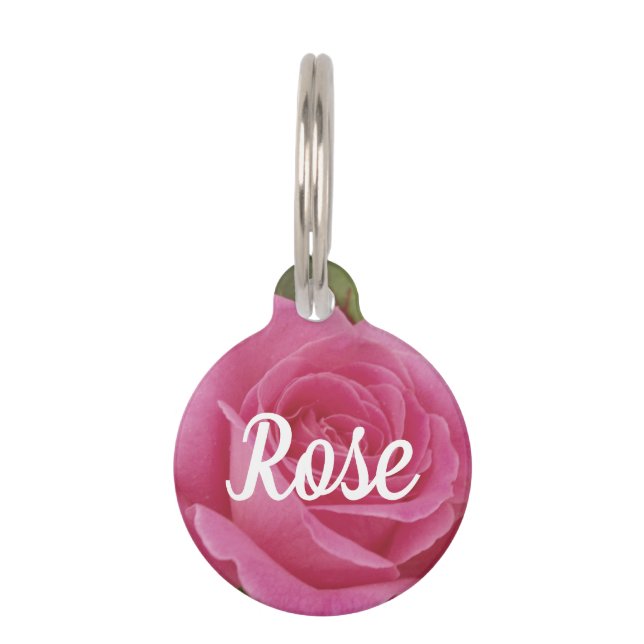 Elegant Pink Rose Pet ID Tag (Front)