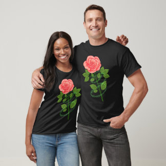 Elegant Pink Rose: Printed Flower Design T-Shirt