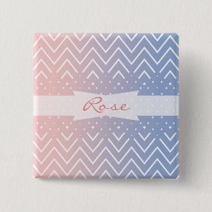 Elegant Pink rose quartz Blue pastel Chevron Name 15 Cm Square Badge