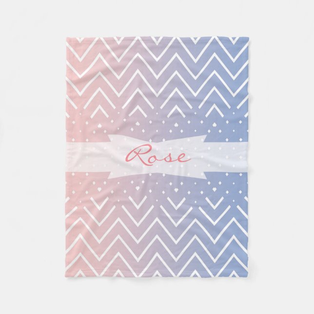 Elegant Pink rose quartz Blue pastel Chevron Name Fleece Blanket (Front)