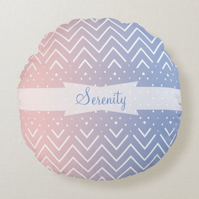 Elegant Pink rose quartz Blue pastel Chevron Name Round Cushion (Front)