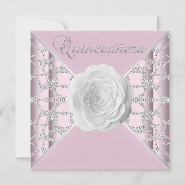Elegant Pink Rose Quinceanera Invitation (Front)