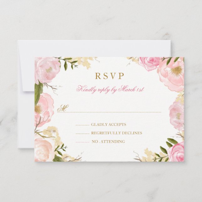 Elegant Pink Rose Quinceanera RSVP (Front)