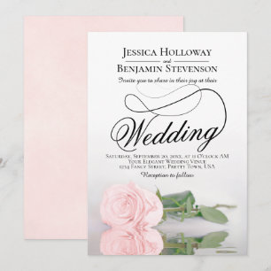 Elegant Pink Rose Reflection Romantic Wedding Invitation