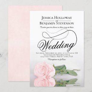 Elegant Pink Rose Reflection Romantic Wedding Invitation