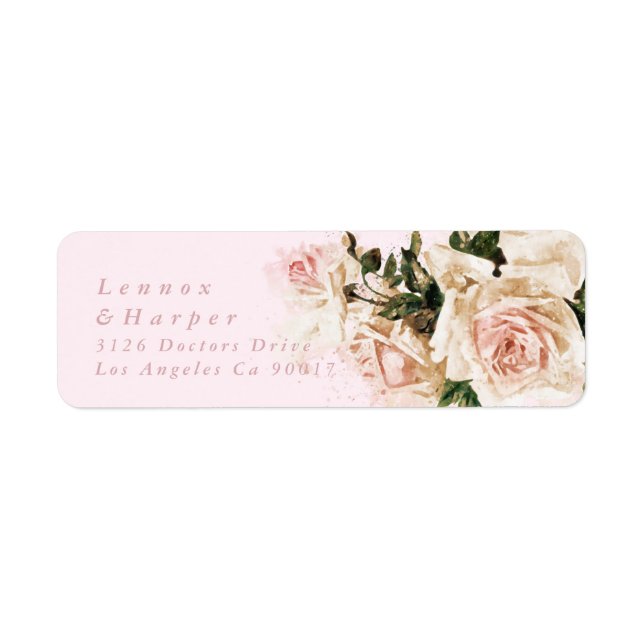 Elegant Pink Rose Romance Wedding Return Address (Front)
