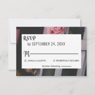 Elegant pink rose romantic blossom floral wedding RSVP card