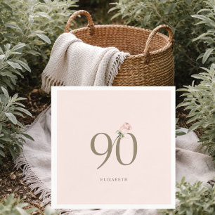 Elegant Pink Rose Stem 90th Birthdday Napkin