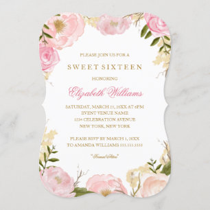 Elegant Pink Rose Sweet Sixteen Invitation