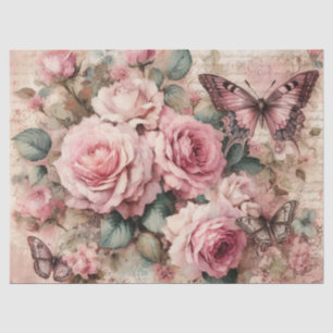 Elegant Pink Rose Vintage Floral Decoupage Tissue Paper