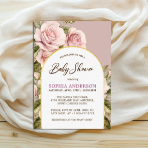 Elegant Pink Rose Watercolor Baby Shower Invitation