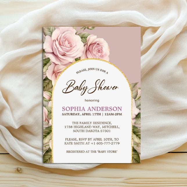 Elegant Pink Rose Watercolor Baby Shower Invitation (Elegant Pink Rose Watercolor Baby Shower Invitation)