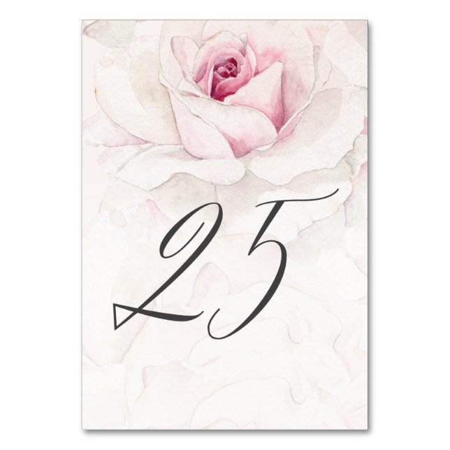 Elegant Pink Rose Watercolor Floral No 25 Wedding Table Number (Front)