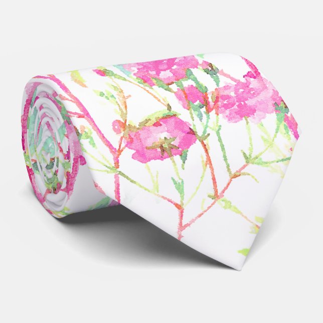 Elegant Pink Rose Watercolor Floral Wedding Tie (Rolled)