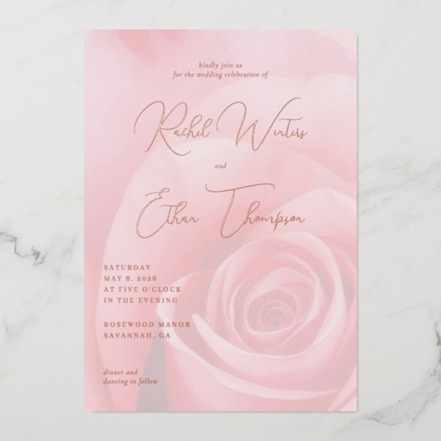 Elegant Pink Rose Wedding Invitation (Front)