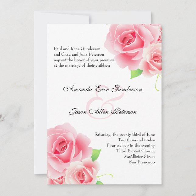 Elegant Pink Rose Wedding Invitation (Front)
