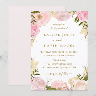 Elegant Pink Rose Wedding Invitation