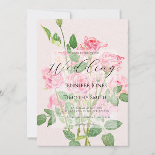 elegant pink rose wedding invitation