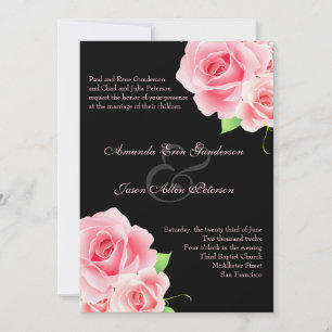 Elegant Pink Rose Wedding Invitation [Black]