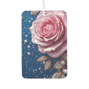 Elegant Pink Rose with Pearls and Crystals Car Air Freshener