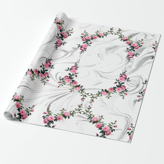Elegant Pink Rose Wrapping Paper (Unrolled)