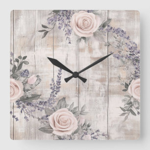 Elegant Pink Roses and Lavender Wall Clock