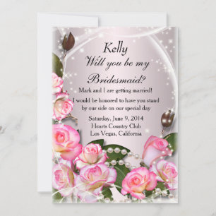 Elegant Pink Roses And Pearls Bridesmaid Card