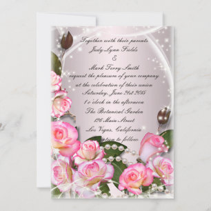 Elegant Pink Roses And Pearls Invitation