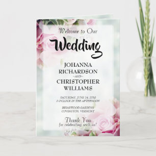 Elegant Pink Roses and Peony Buds Wedding Programme