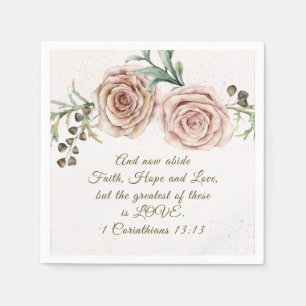 Elegant Pink Roses Bible Verse Wedding Napkin
