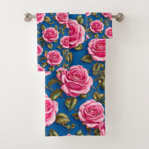 🌸 Elegant Pink Roses Blooming Luxury ✨ Soft Roman Bath Towel Set