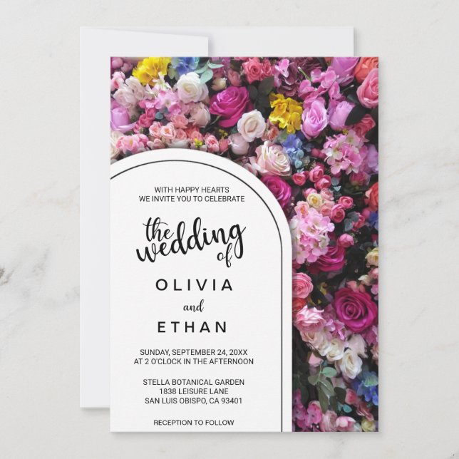 Elegant Pink Roses Blossoms Summer Floral Wedding Invitation (Front)