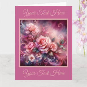 Elegant Pink Roses Bouquet Greeting Card