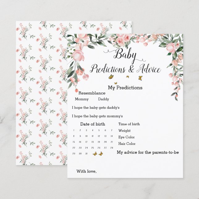 Elegant Pink Roses & Butterflies Baby Shower Game (Front/Back)