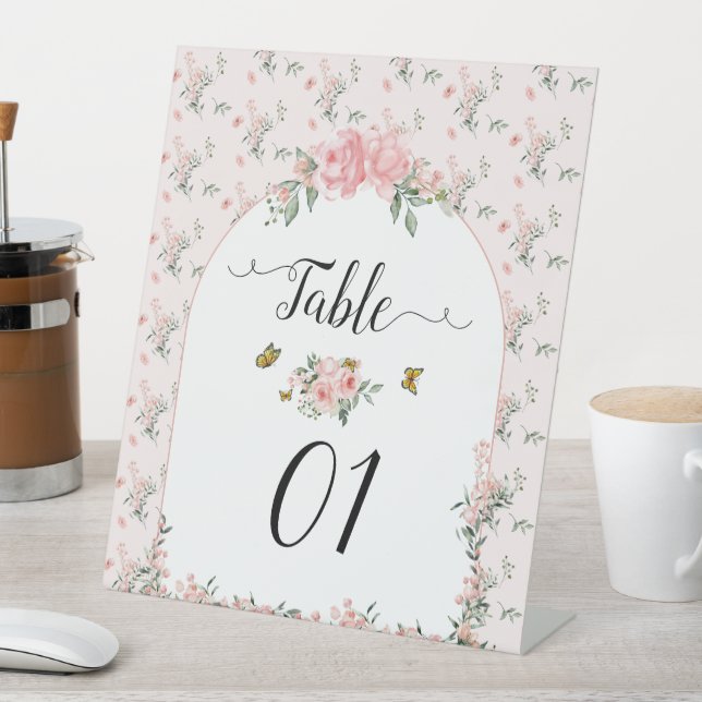 Elegant Pink Roses & Butterflies Baby Shower  Pedestal Sign (In SItu)