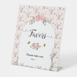 Elegant Pink Roses & Butterfly Baby Shower Favours Pedestal Sign