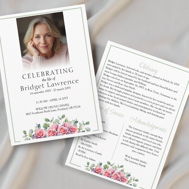 Elegant Pink Roses Celebrating Life Of - Funeral Programme (Creator Uploaded)