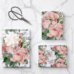 Elegant Pink Roses Collage Wrapping Paper Sheet