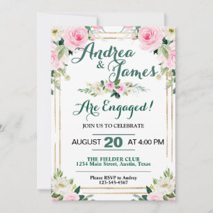 Elegant Pink Roses Engagement Party Invitation